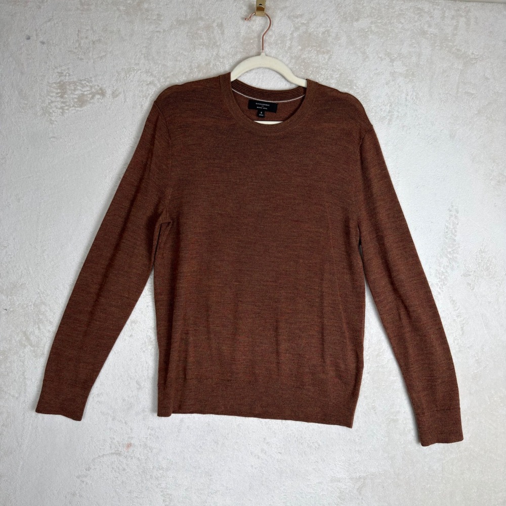 Banana Republic Merino Wool Crewneck Sweater Rust Brown S Quiet Luxury Earthy